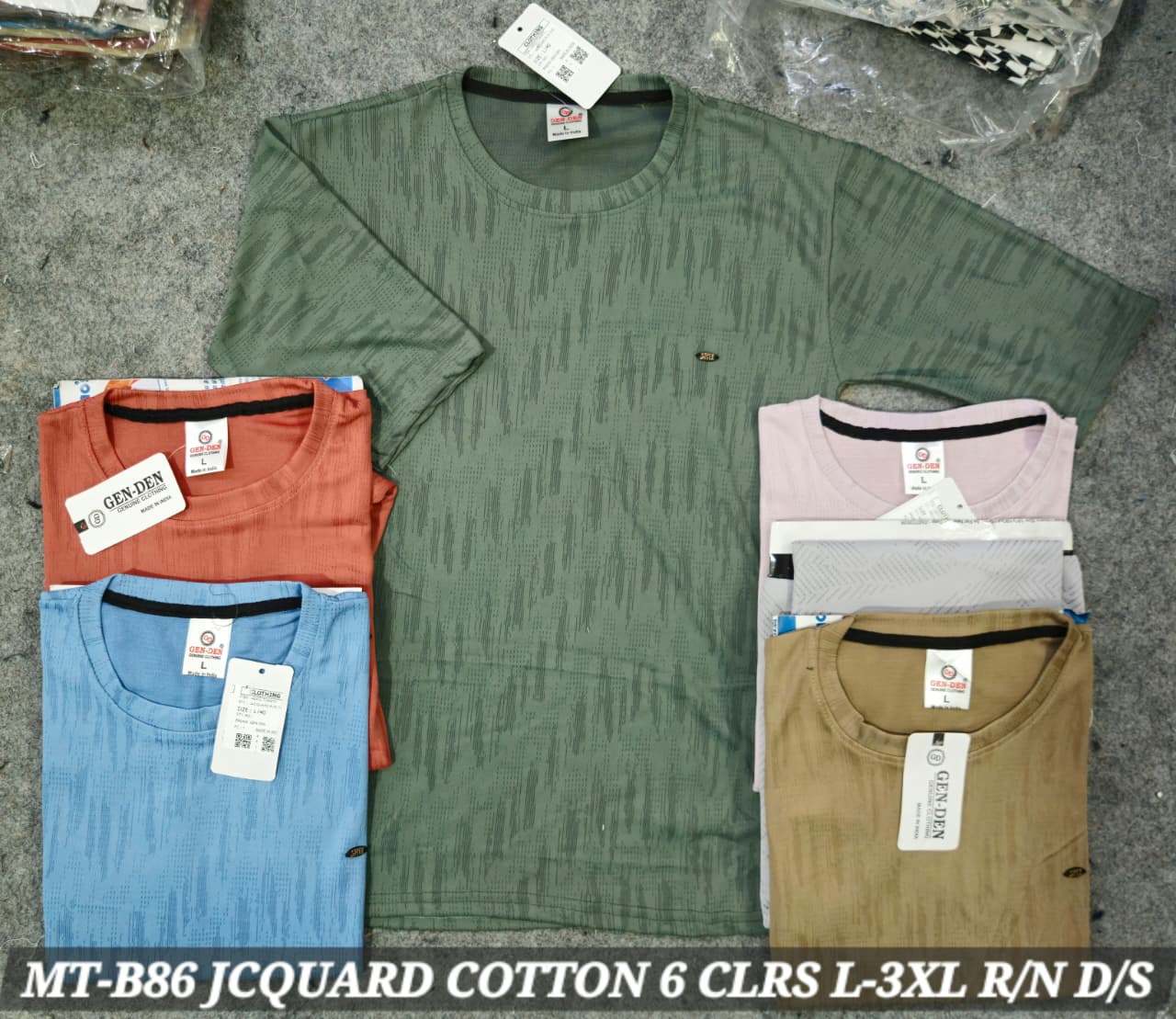 GEN-DEN Men's R/N Plain T-Shirt Jacquard